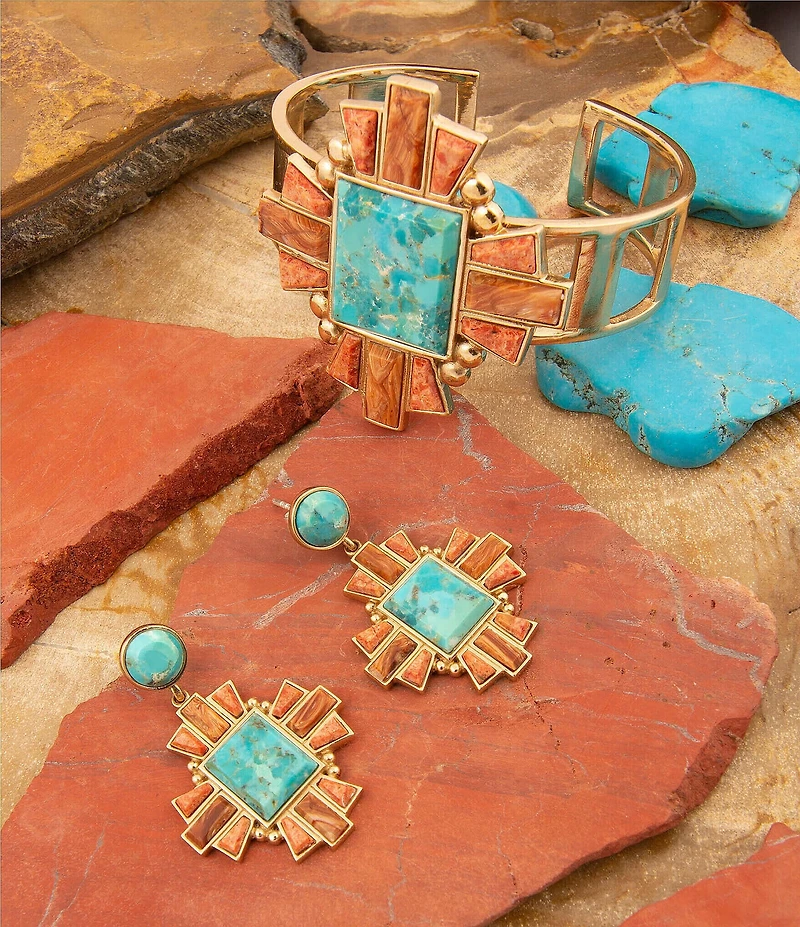 Barse Bronze and Genuine Stone Baguette Cuff Bracelet