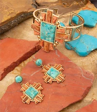 Barse Bronze and Genuine Stone Baguette Cuff Bracelet