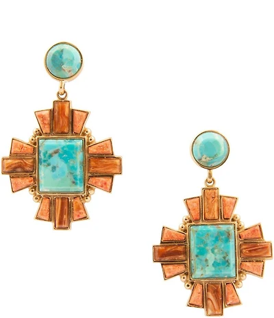 Barse Bronze and Genuine Stone Baguette Drop Earrings