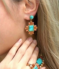 Barse Bronze and Genuine Stone Baguette Drop Earrings