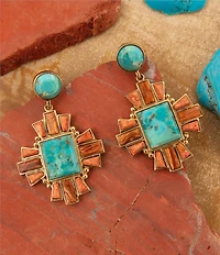 Barse Bronze and Genuine Stone Baguette Drop Earrings