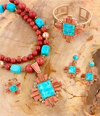 Barse Bronze and Genuine Stone Baguette Drop Earrings