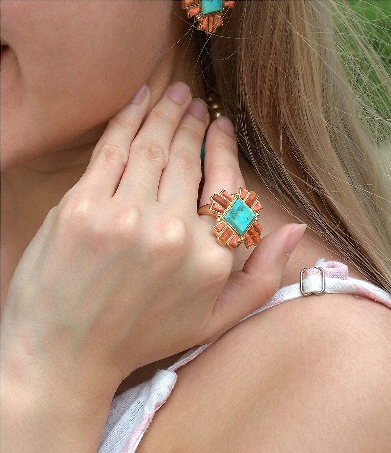 Barse Bronze and Genuine Stone Baguette Statement Ring