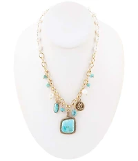 Barse Blue Turquoise and White Pearl Multi Pendant Golden Chain Necklace
