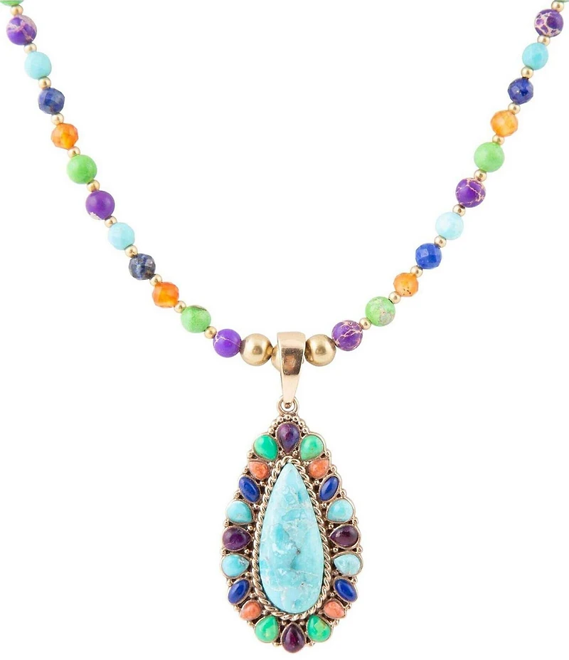 Barse Concho Colorful Blue Turquoise Golden Pendant Necklace