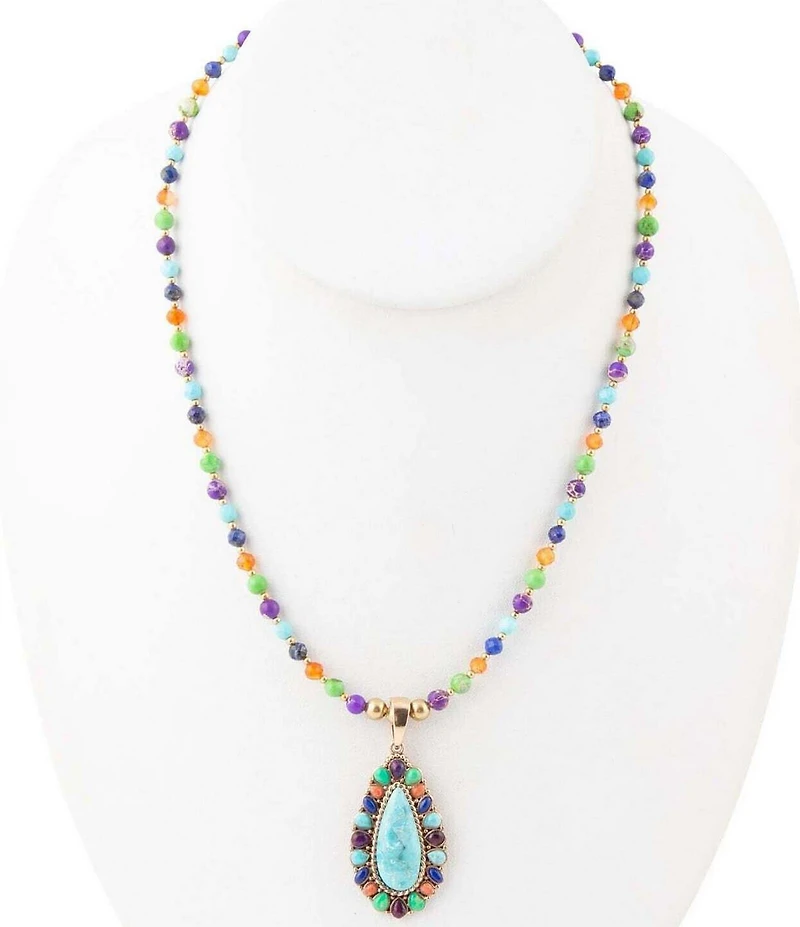 Barse Concho Colorful Blue Turquoise Golden Pendant Necklace