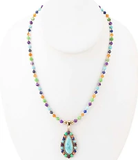 Barse Concho Colorful Blue Turquoise Golden Pendant Necklace