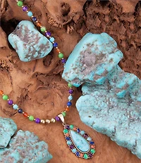 Barse Concho Colorful Blue Turquoise Golden Pendant Necklace