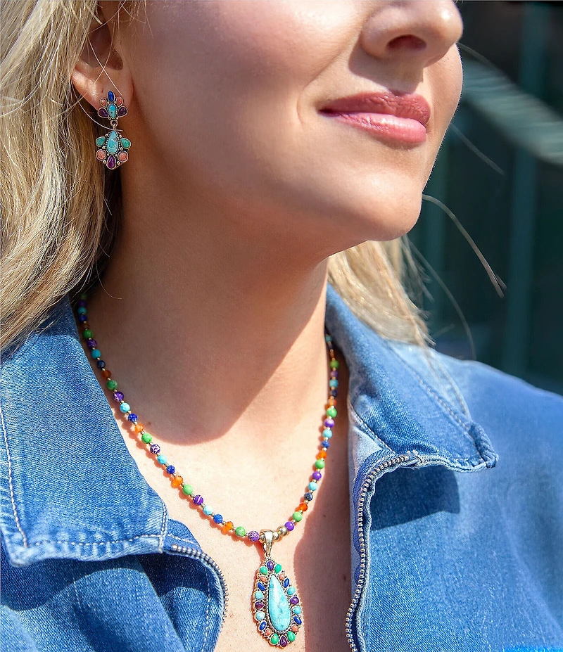 Barse Concho Colorful Blue Turquoise Golden Pendant Necklace