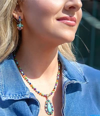 Barse Concho Colorful Blue Turquoise Golden Pendant Necklace