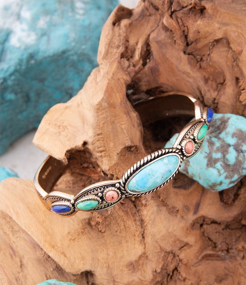 Barse Concho Colourful Golden Cuff Bracelet