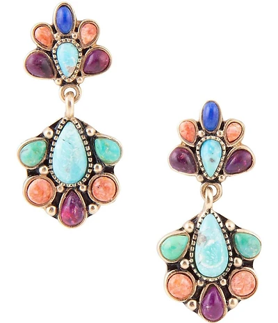 Barse Concho Colorful Double Golden Drop Earrings