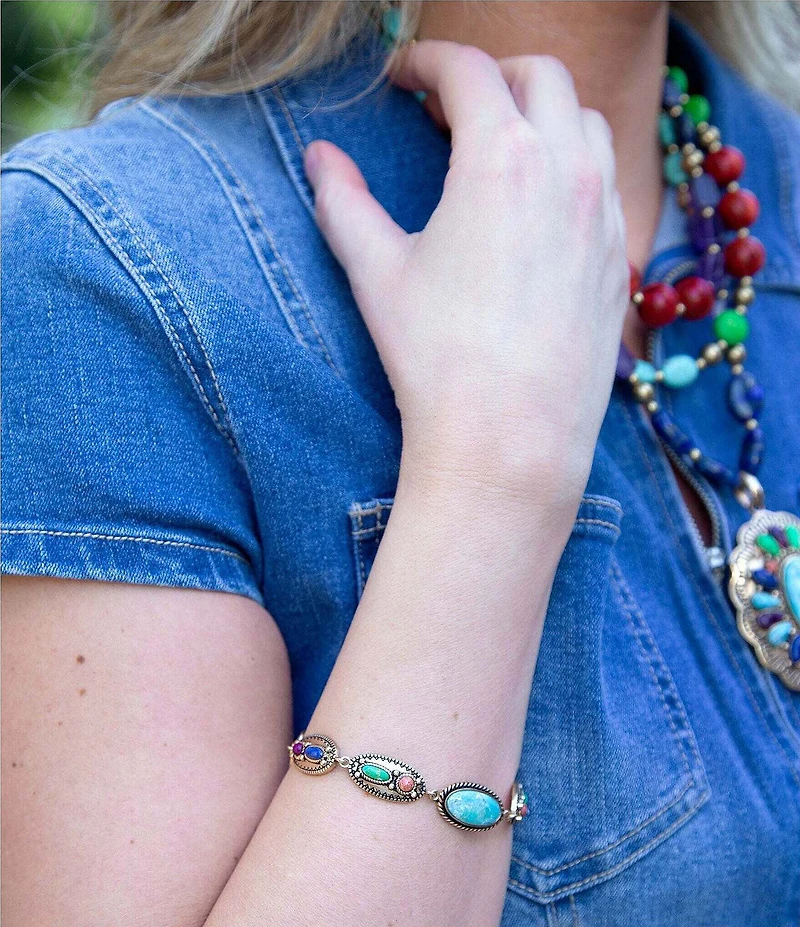 Barse Concho Colourful Golden Link Bracelet