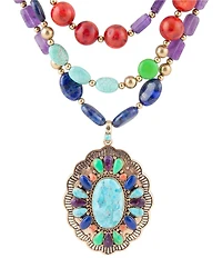 Barse Concho Colorful Blue Turquoise Golden Statement Necklace