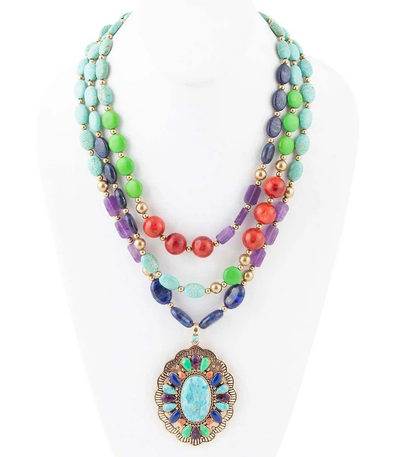 Barse Concho Colorful Blue Turquoise Golden Statement Necklace
