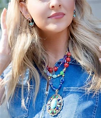 Barse Concho Colorful Blue Turquoise Golden Statement Necklace