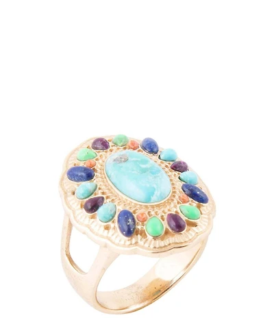 Barse Concho Colorful Golden Statement Ring