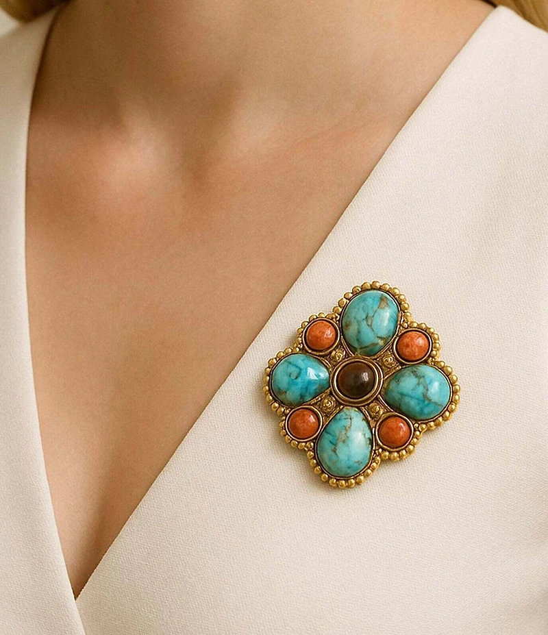 Barse Bronze and Genuine Stone Copper Junction Brooch
