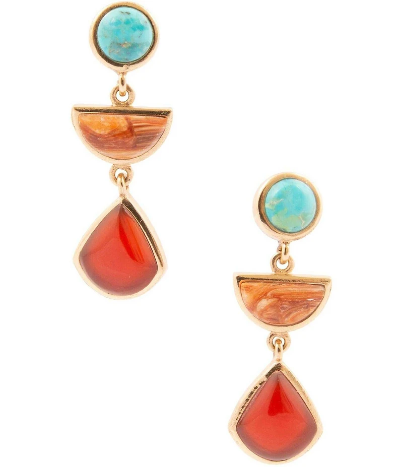 Barse Bronze and Genuine Stone Copper Junction Linear Earrings