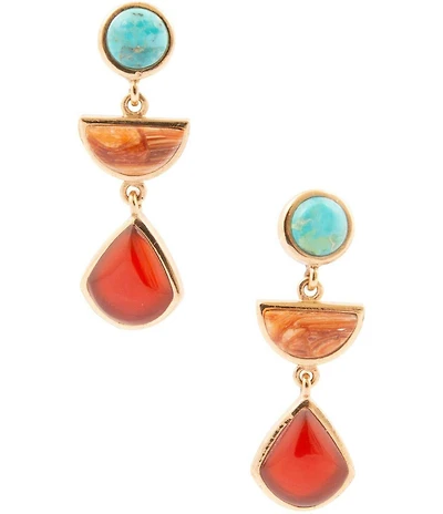Barse Bronze and Genuine Stone Copper Junction Linear Earrings