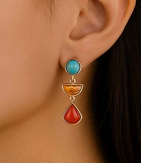 Barse Bronze and Genuine Stone Copper Junction Linear Earrings