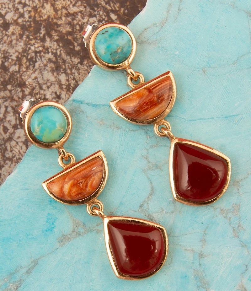 Barse Bronze and Genuine Stone Copper Junction Linear Earrings