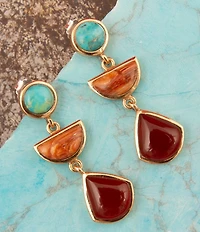 Barse Bronze and Genuine Stone Copper Junction Linear Earrings
