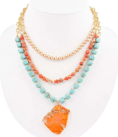 Barse Bronze and Genuine Stone Copper Junction Pendant Statement Necklace