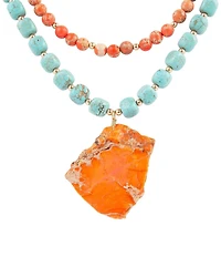 Barse Bronze and Genuine Stone Copper Junction Pendant Statement Necklace