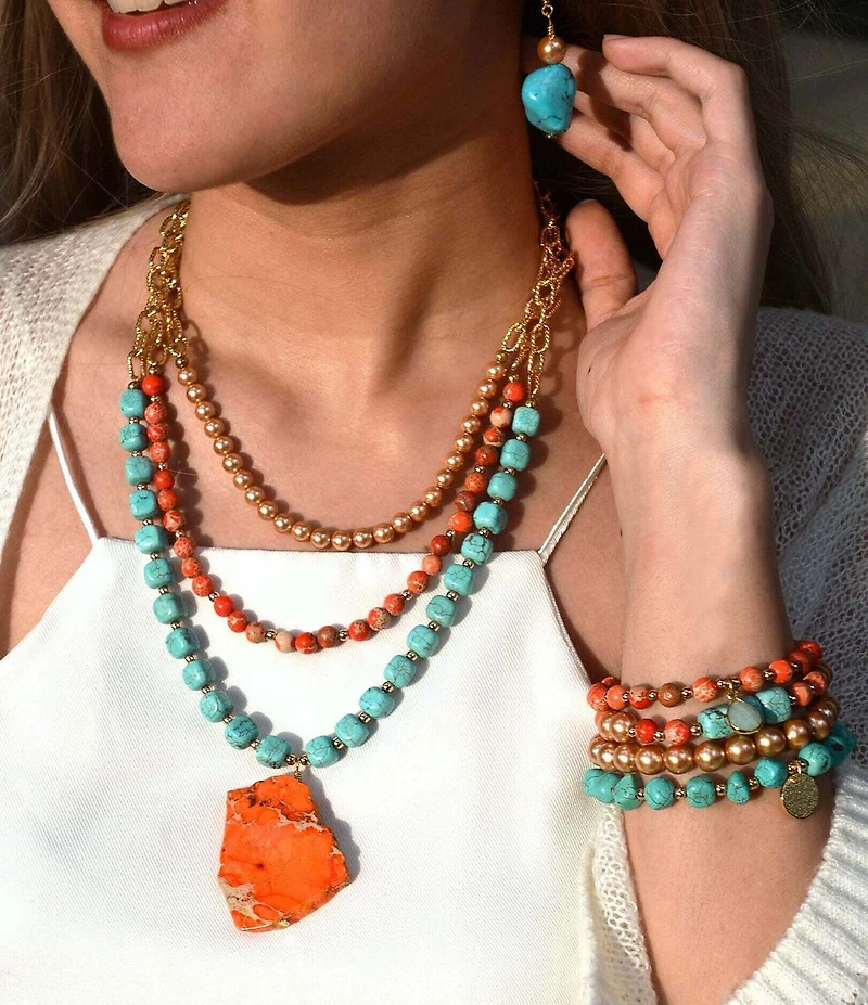 Barse Bronze and Genuine Stone Copper Junction Pendant Statement Necklace