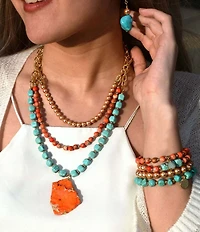 Barse Bronze and Genuine Stone Copper Junction Pendant Statement Necklace