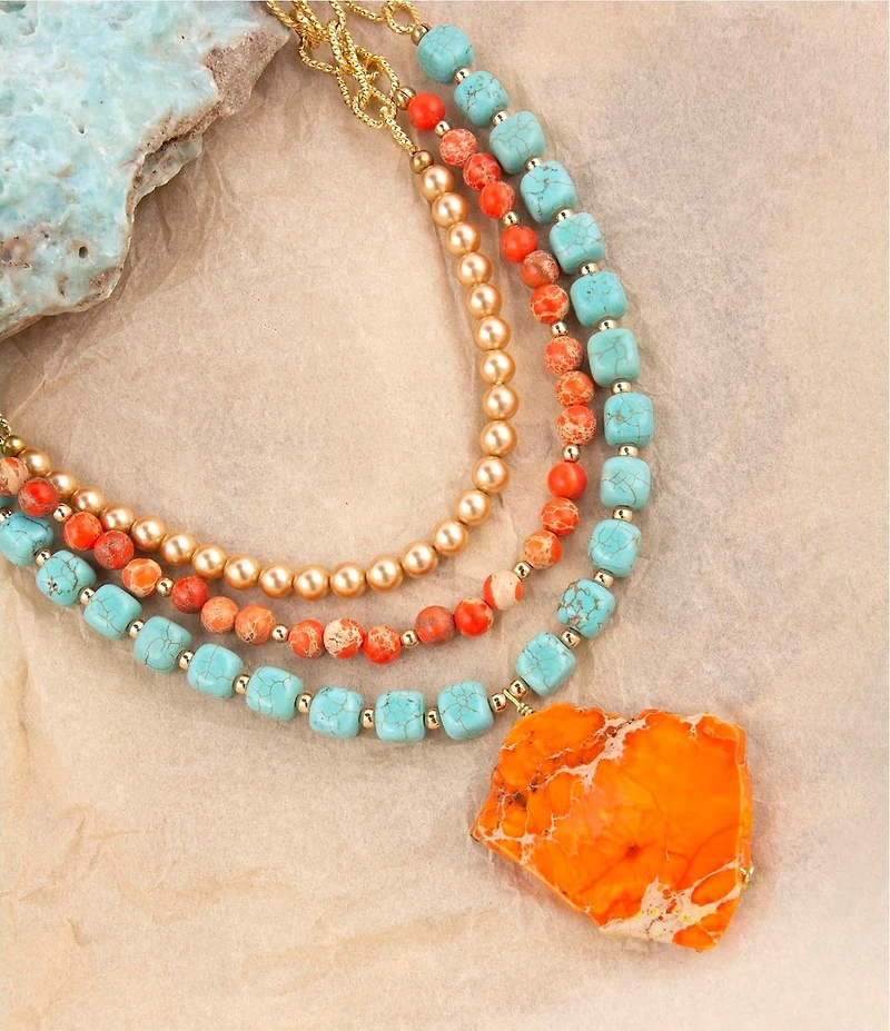 Barse Bronze and Genuine Stone Copper Junction Pendant Statement Necklace