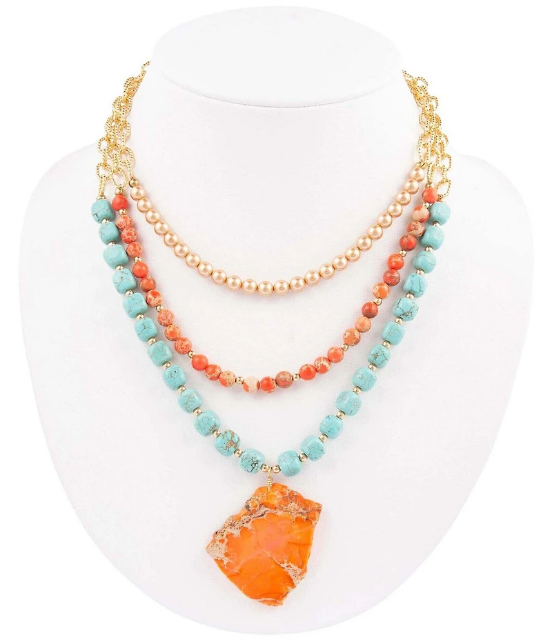 Barse Canyon Magnesite and Jasper Golden Statement Multi-Strand Necklace