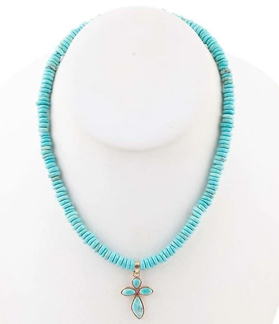 Barse Blue Turquoise on the Cross Pendant Necklace