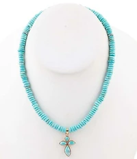 Barse Blue Turquoise on the Cross Pendant Necklace