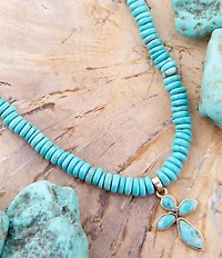 Barse Blue Turquoise on the Cross Pendant Necklace