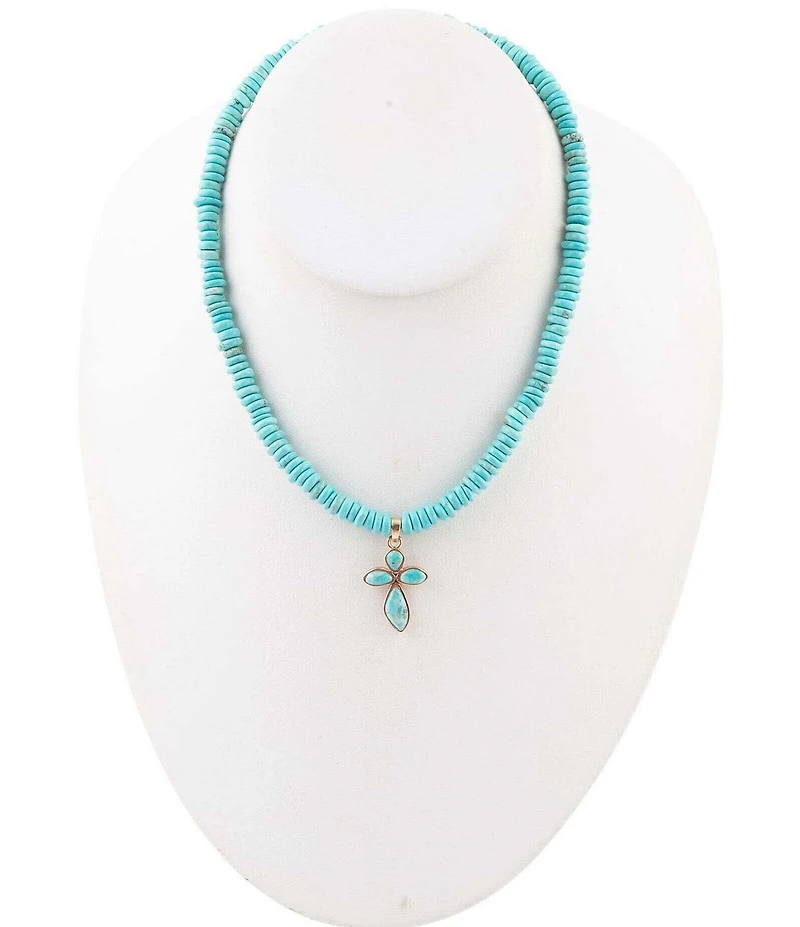 Barse Blue Turquoise on the Cross Pendant Necklace