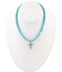 Barse Blue Turquoise on the Cross Pendant Necklace