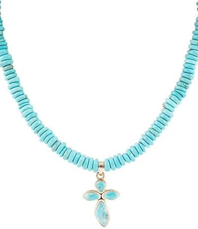 Barse Blue Turquoise on the Cross Pendant Necklace