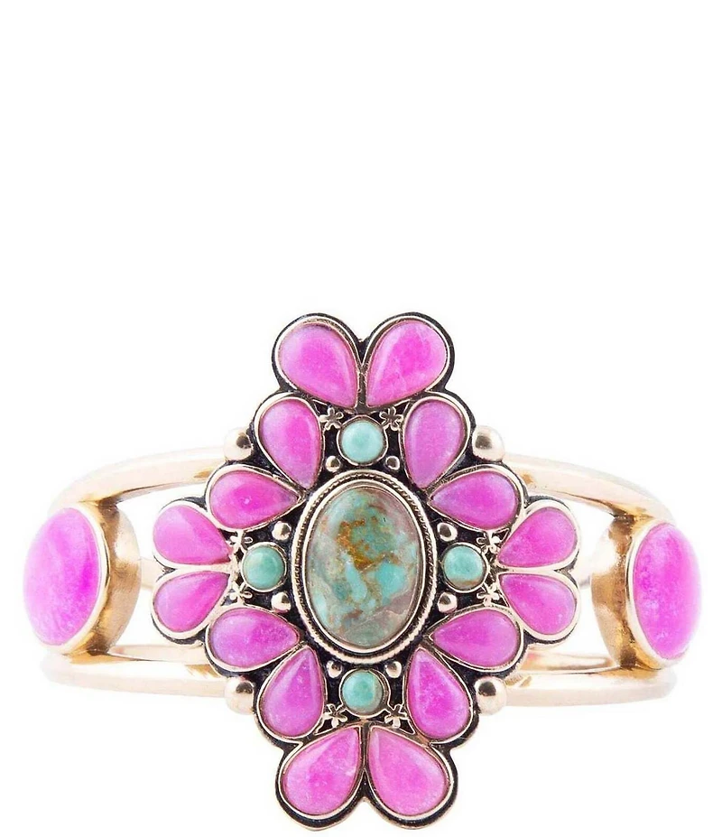 Barse Barcelona Pink Agate and Blue Turquoise Statement Cuff Bracelet