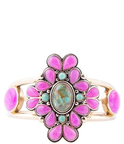 Barse Barcelona Pink Agate and Blue Turquoise Statement Cuff Bracelet