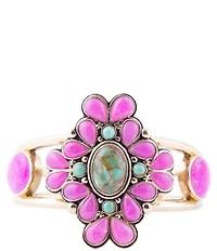 Barse Barcelona Pink Agate and Blue Turquoise Statement Cuff Bracelet