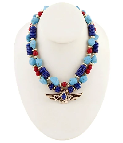 Barse Bronze and Genuine Stone Desert Thunderbird Short Multi Strand Necklace