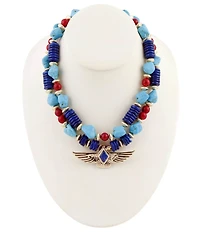 Barse Bronze and Genuine Stone Desert Thunderbird Short Multi Strand Necklace
