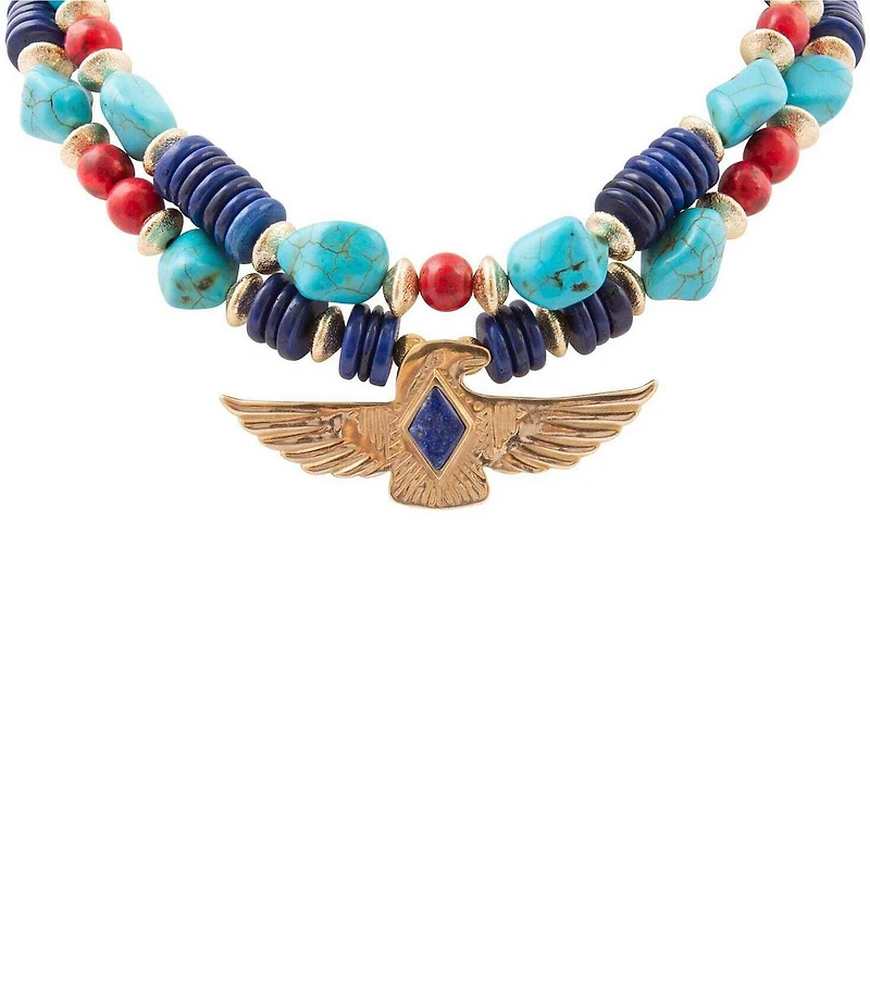 Barse Bronze and Genuine Stone Desert Thunderbird Short Multi Strand Necklace