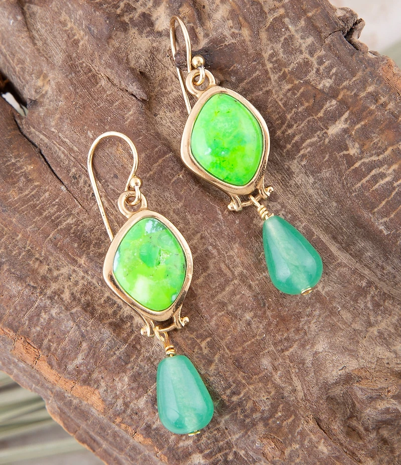 Barse Fresh Twist Lime Green Turquoise Golden Drop Earrings