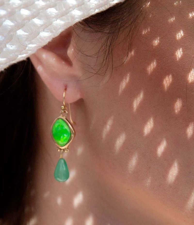 Barse Fresh Twist Lime Green Turquoise Golden Drop Earrings