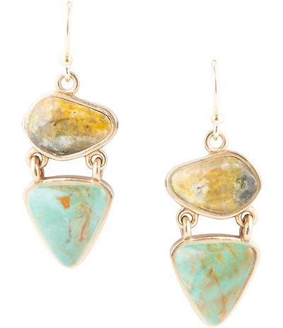 Barse Hinged Yellow Bumblebee Jasper and Green Turquoise Golden Earrings