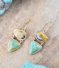 Barse Hinged Yellow Bumblebee Jasper and Green Turquoise Golden Earrings