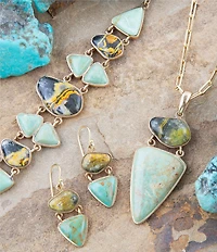 Barse Hinged Yellow Bumblebee Jasper and Green Turquoise Golden Earrings